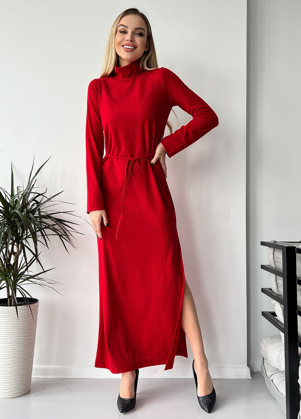 Червона повсякденний сукня жіноча сукня светр ISSA PLUS однотонна