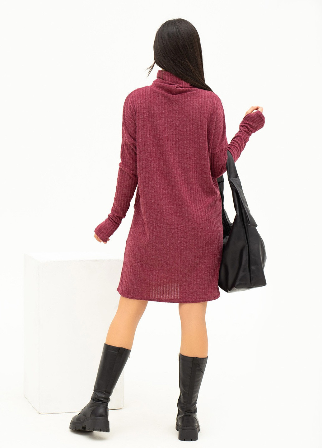 Бордовое повседневный платье женское платье-свитер ISSA PLUS однотонное