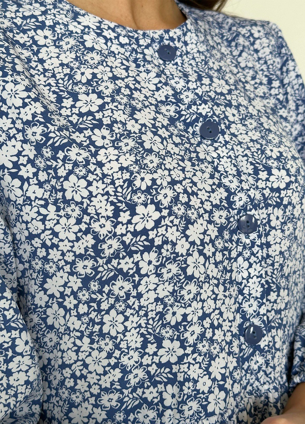 Синя повсякденний сукня жіноча сукня-сорочка ISSA PLUS з квітковим принтом