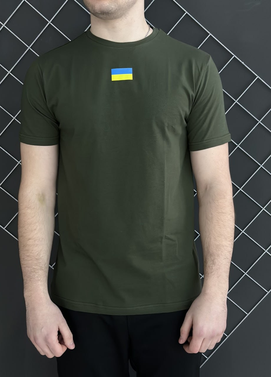 Хакі (оливкова) футболка бавовняна прапор україни Vakko