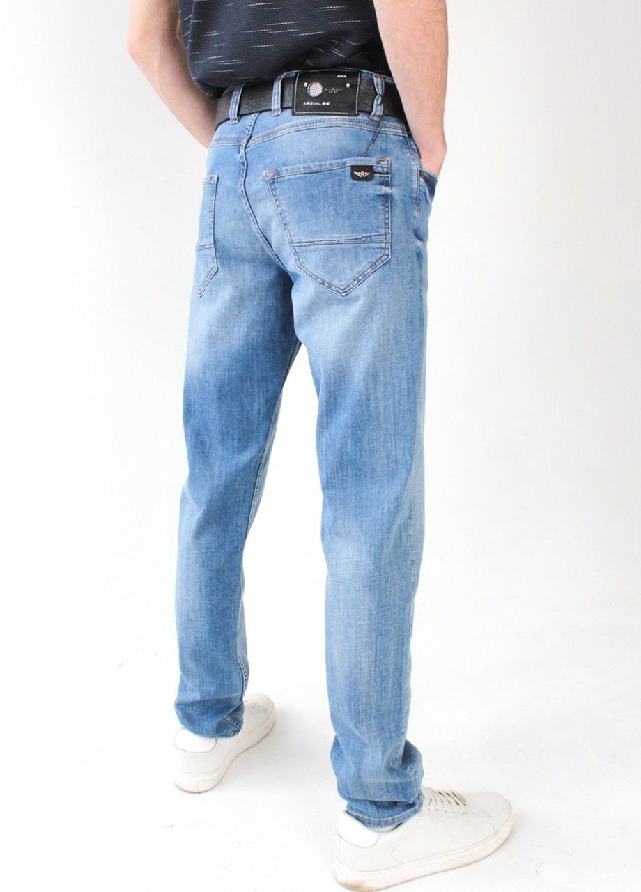 Голубые летние слим джинсы мужские голубые тонкие слим с небольшой теркой Slim ARCHILES