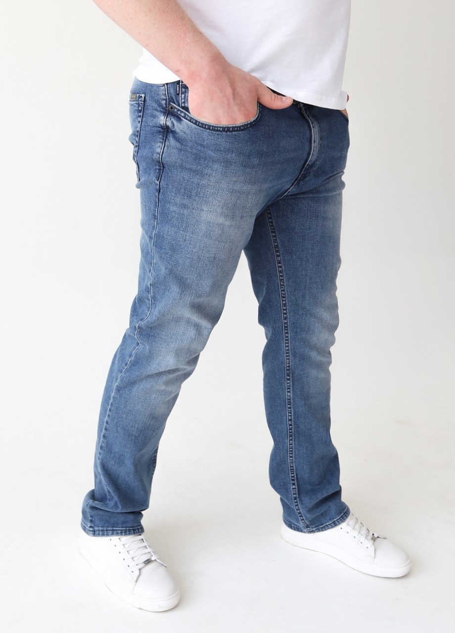 Синие демисезонные слим джинсы мужские синие слим тертые большие размеры Slim Zanotti