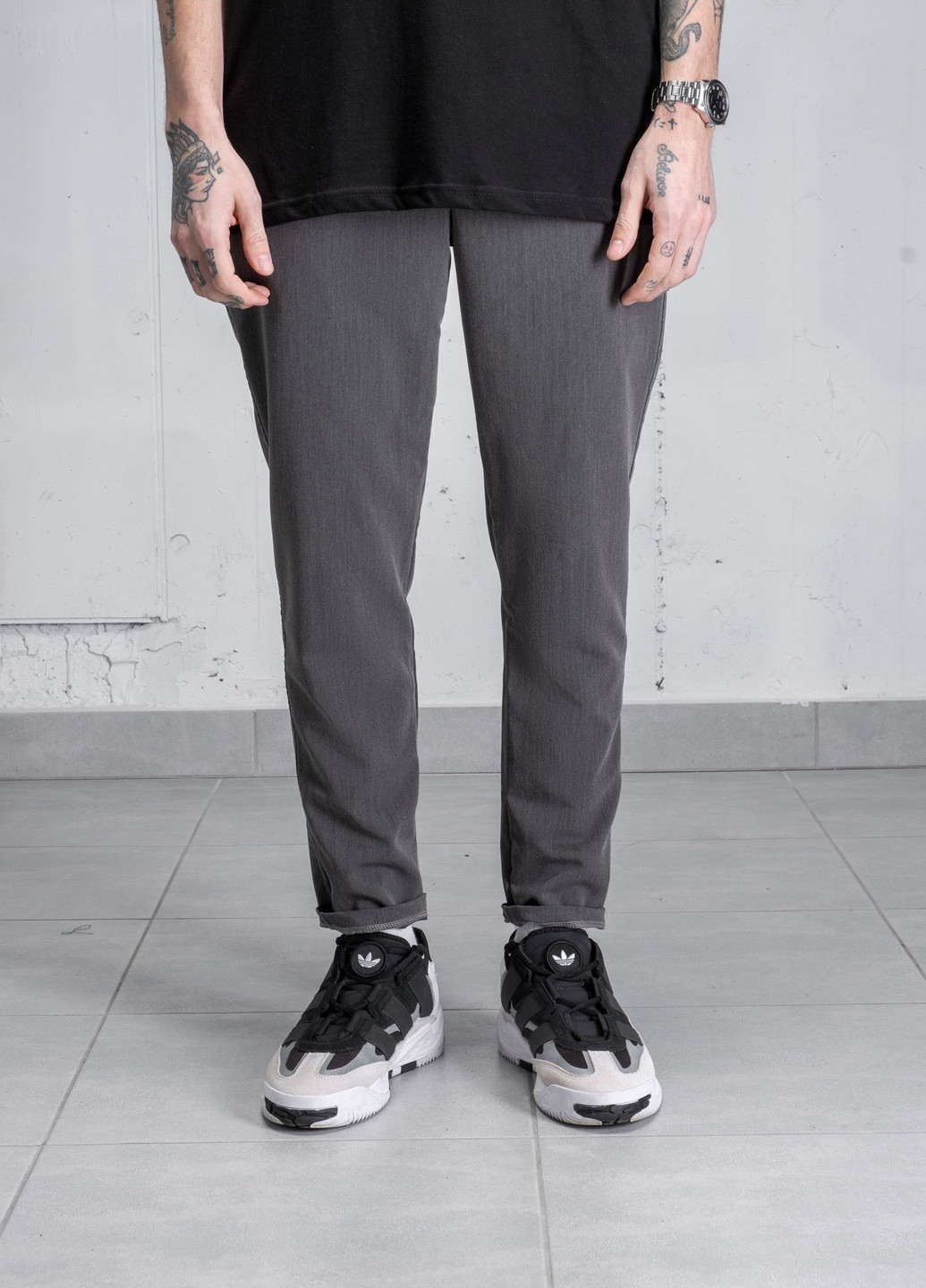Темно-серые кэжуал демисезонные классические брюки Without