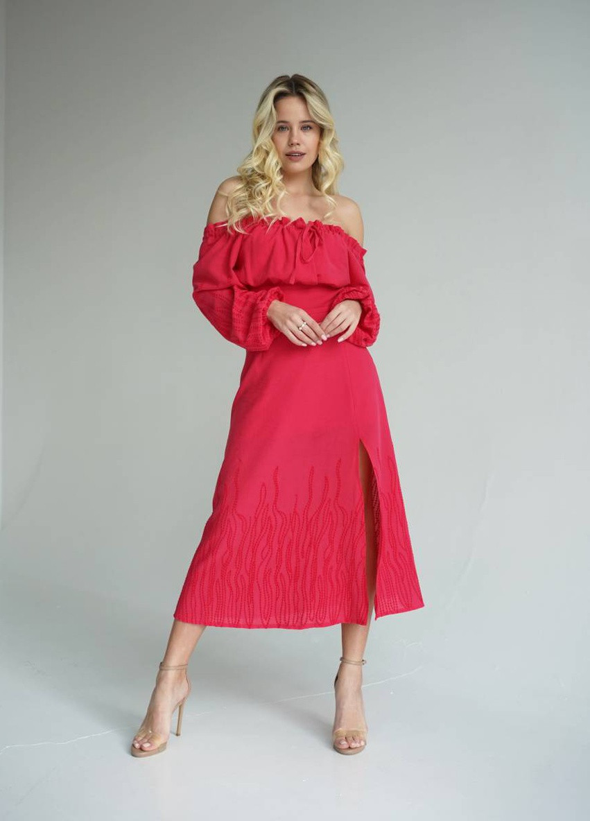 Розовое вечернее платье длины миди с разрезом romashka Ромашка однотонное