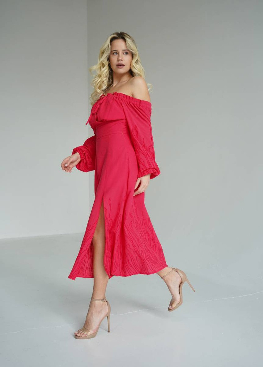 Розовое вечернее платье длины миди с разрезом romashka Ромашка однотонное