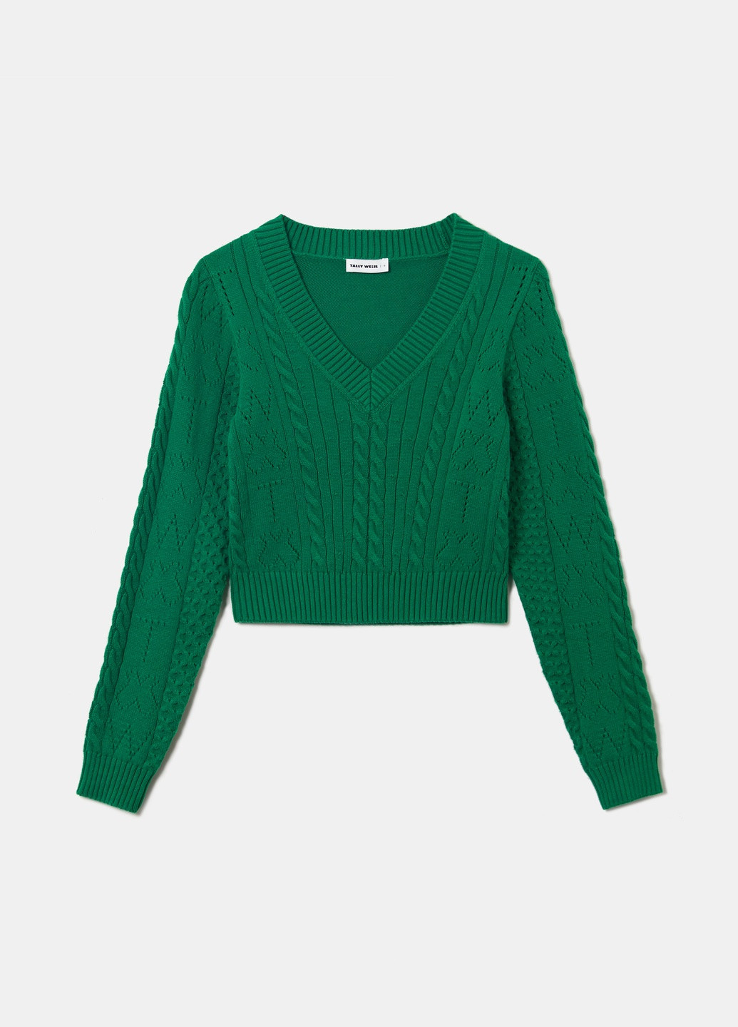 Зелений пуловер Tally Weijl Fashion Pullovers - KNIT CROPPED CABLE PULLOVER