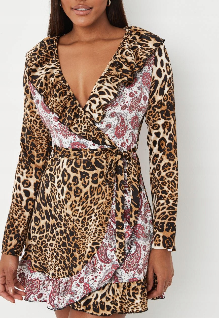 Комбинированное кэжуал платье мини в принт леопард Missguided однотонное