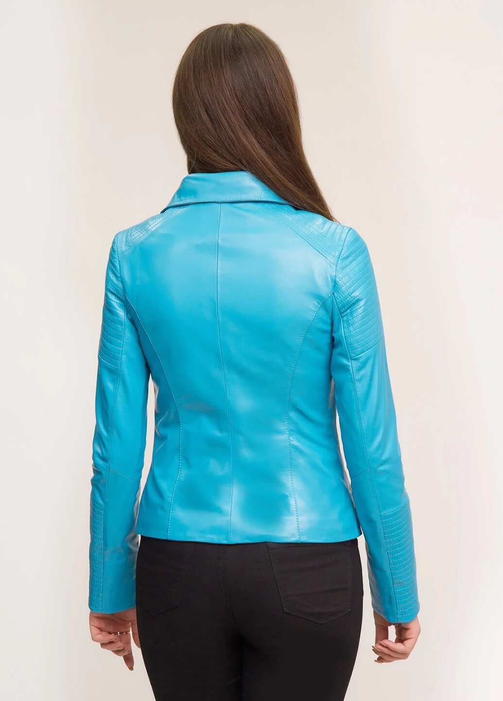Блакитна демісезонна жіноча шкіряна куртка весна Fabio Monti
