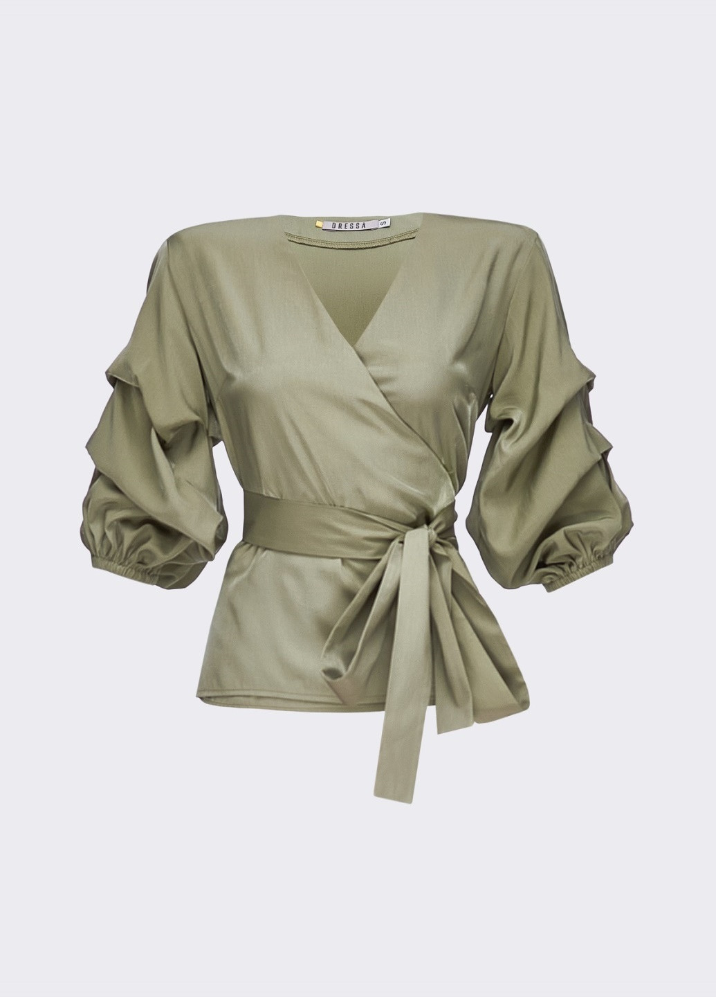 Хаки блузка на запах цвета хаки с объемными рукавами Dressa