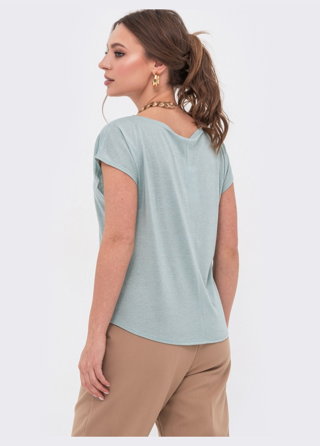 Мятная демисезонная трикотажная блузка мятного цвета с люрексом Dressa
