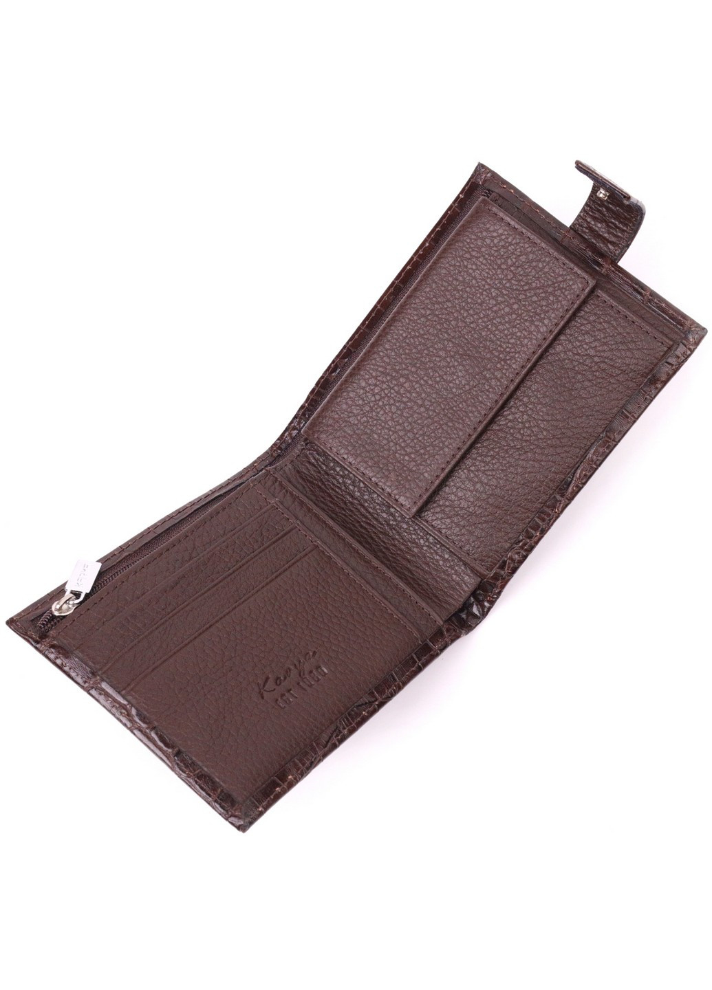 Практичний чоловічий шкіряний гаманець із тисненням під крокодила 12х10х1 см Karya (257936717)