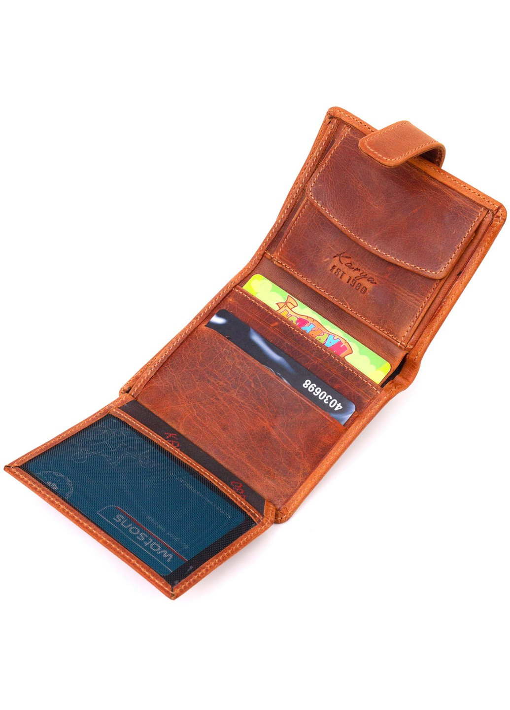 Мужской бумажник из добротной винтажной кожи 9,5х10,5х1 см Karya (257936695)