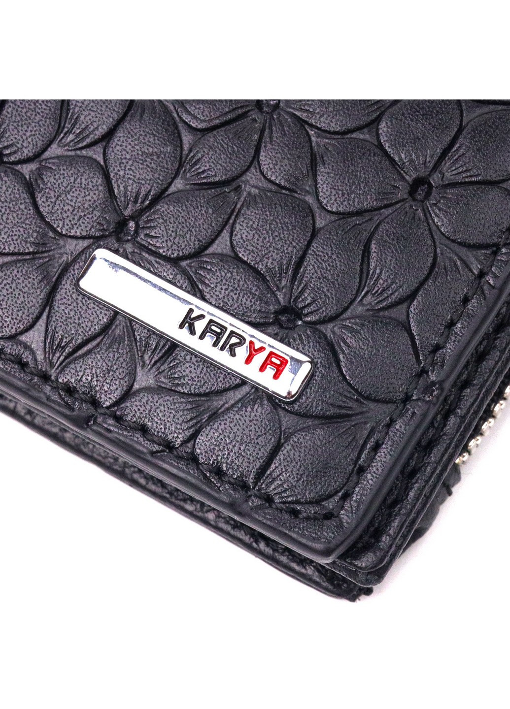 Незвичайний жіночий шкіряний гаманець із квітковим тисненням 10х18,5х1 см Karya (257937506)