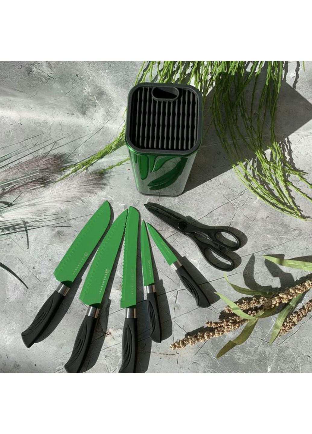 Набор ножей EB-11027-Green 7 предметов зеленый Edenberg комбинированные,