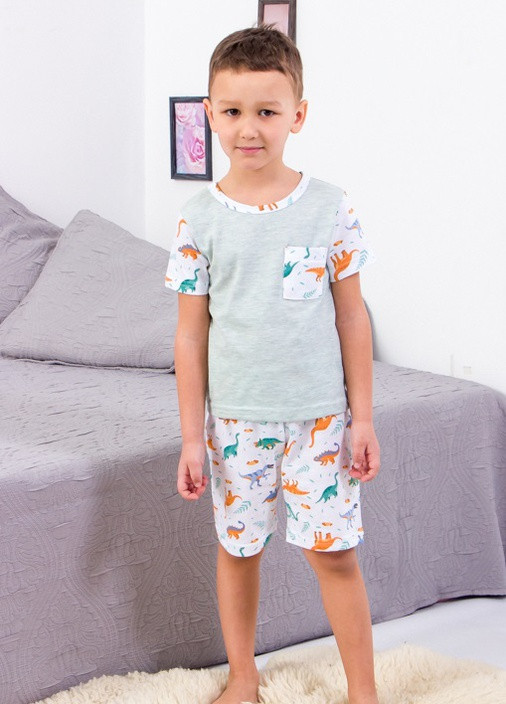 Белая всесезон пижама для мальчика динозавр на белом (p-10159-107818) Носи своє