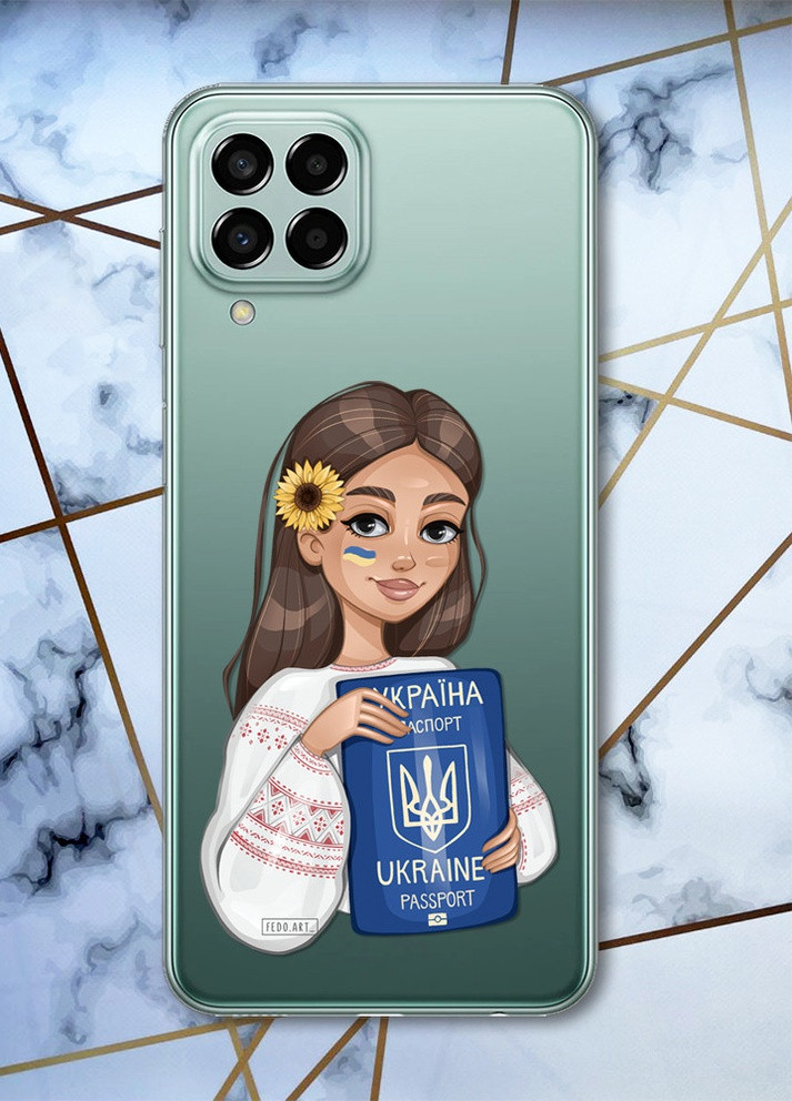 Прозрачный чехол на Samsung Galaxy M33 5G Украинка с паспортом (патриотический принт 12) Creative (257960137)