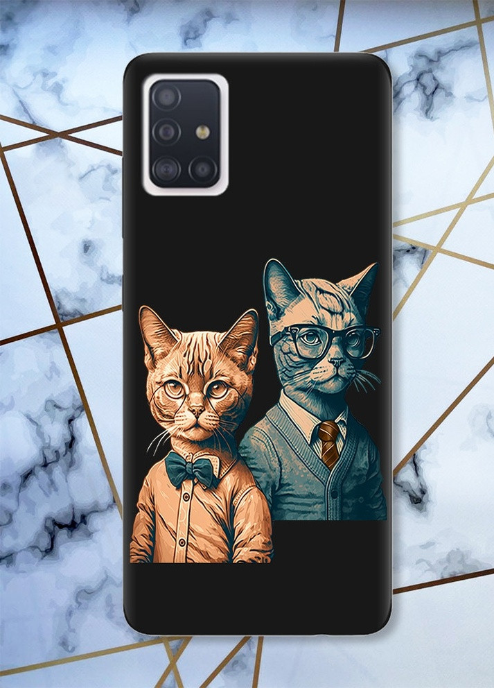 Матовый черный чехол на Samsung Galaxy A51 Деловые коты (принт 243) Creative (257976258)