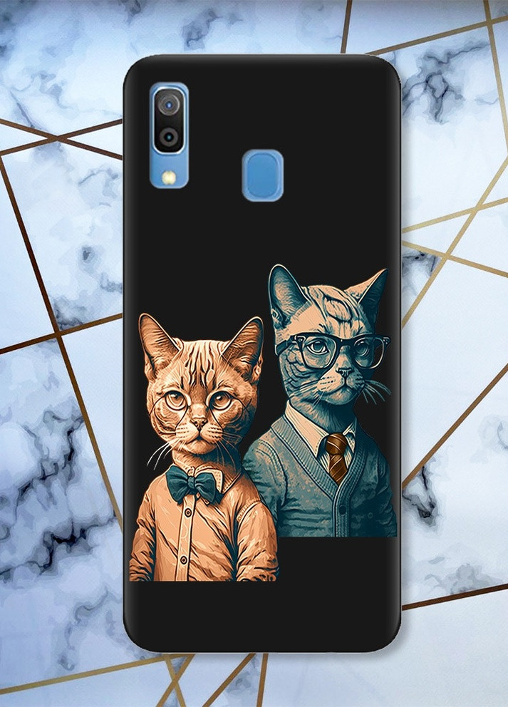 Матовый черный чехол на Samsung Galaxy A30 (2019) / A20 (2019) Деловые коты (принт 243) Creative (257976263)