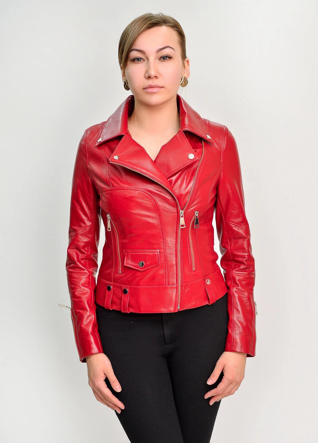 Красная демисезонная женская кожаная куртка весна Fabio Monti