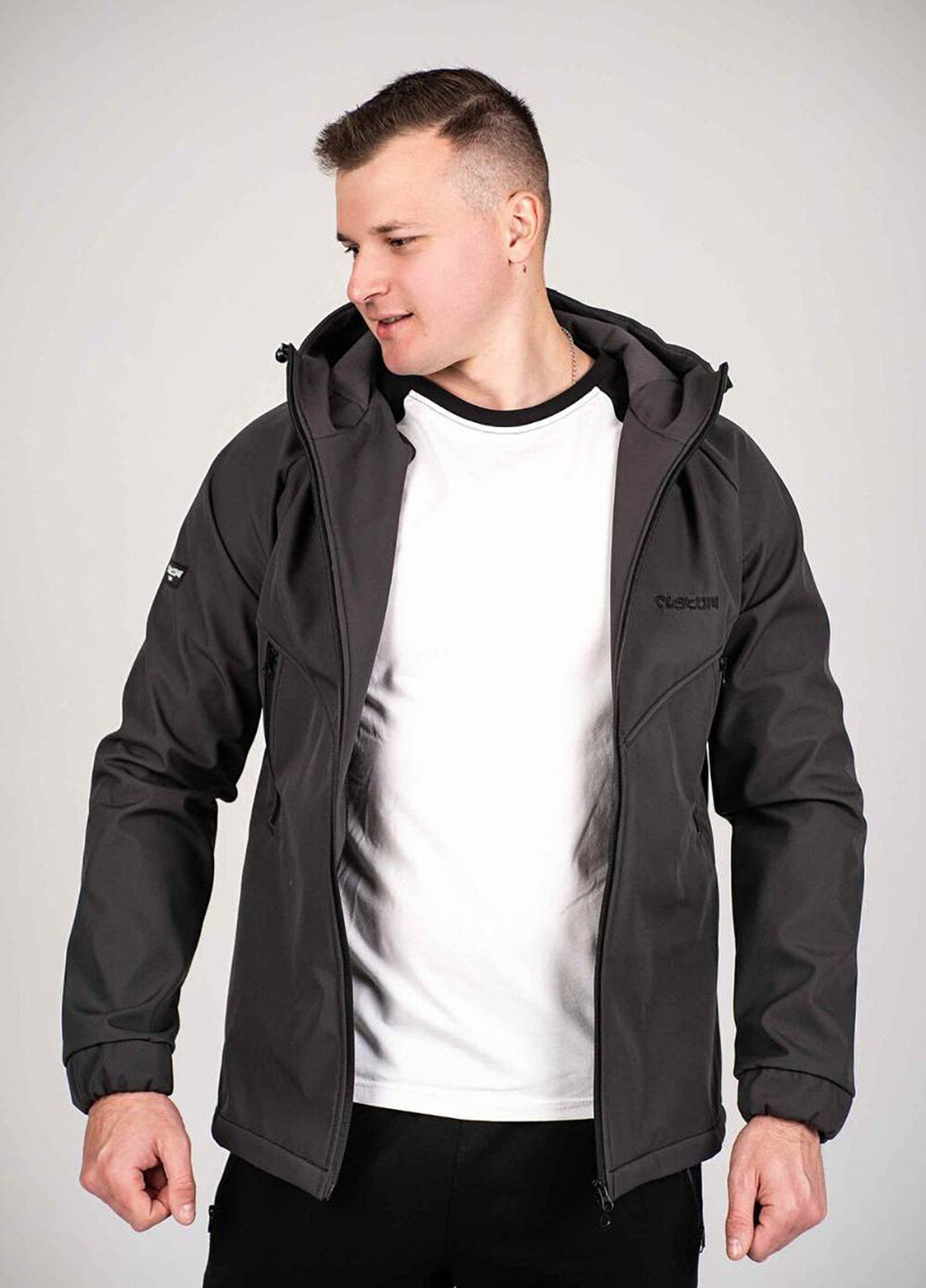 Серая демисезонная куртка мужская protection soft shell Custom Wear