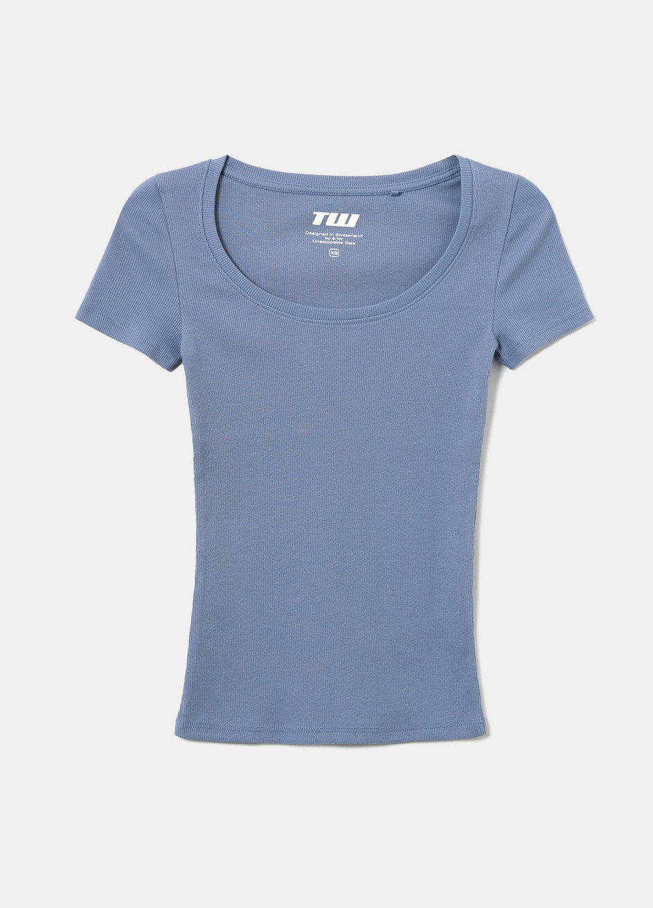 Сіро-голубий всесезон футболка Tally Weijl Basic T-Shirts - KNITTED BASIC TSHIRT