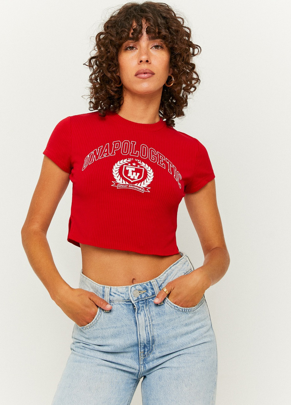 Червона всесезон футболка Tally Weijl Printed T-Shirts - KNIT TOP