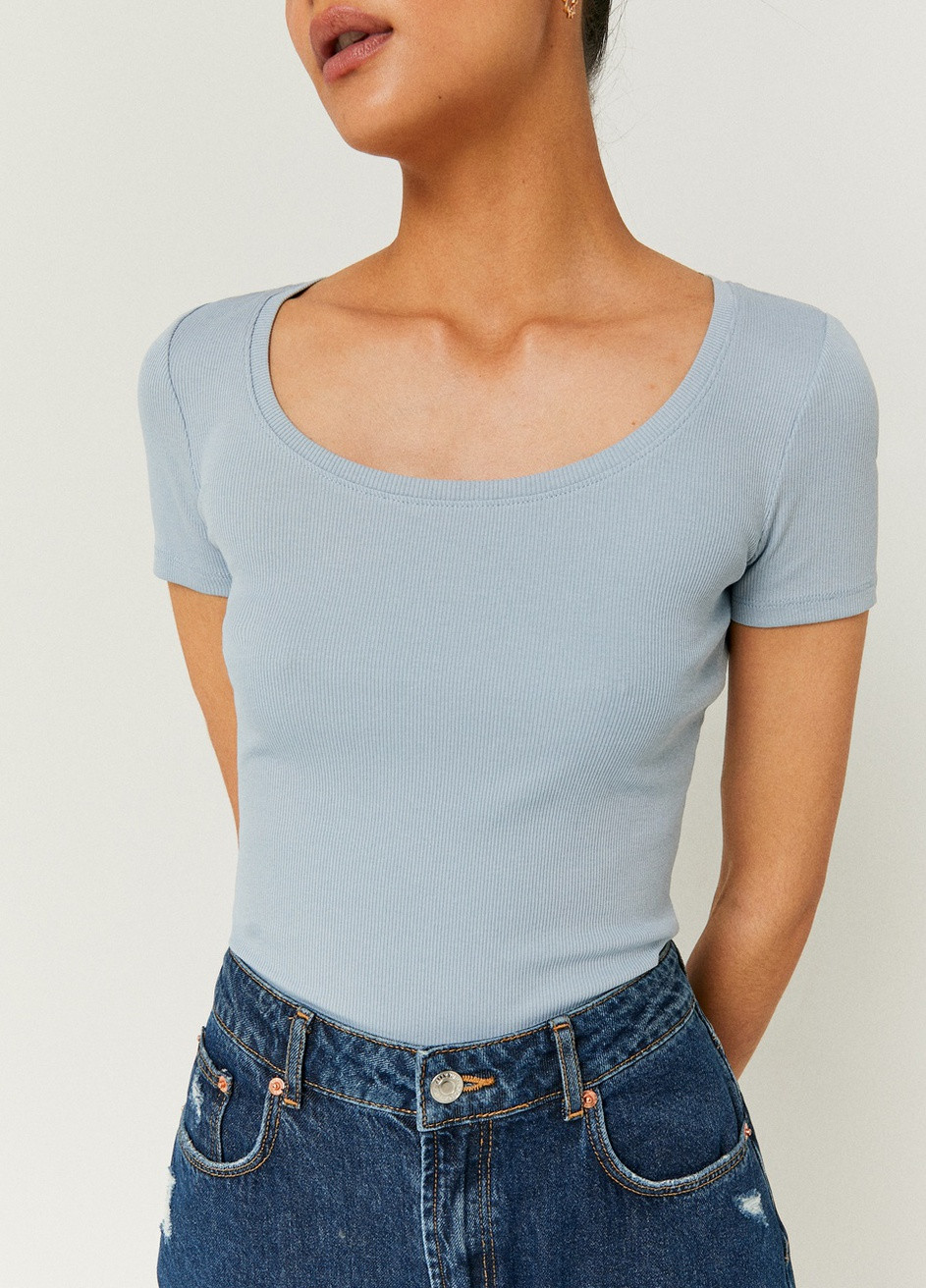 Блакитна всесезон футболка Tally Weijl Basic T-Shirts - KNITTED BASIC TSHIRT