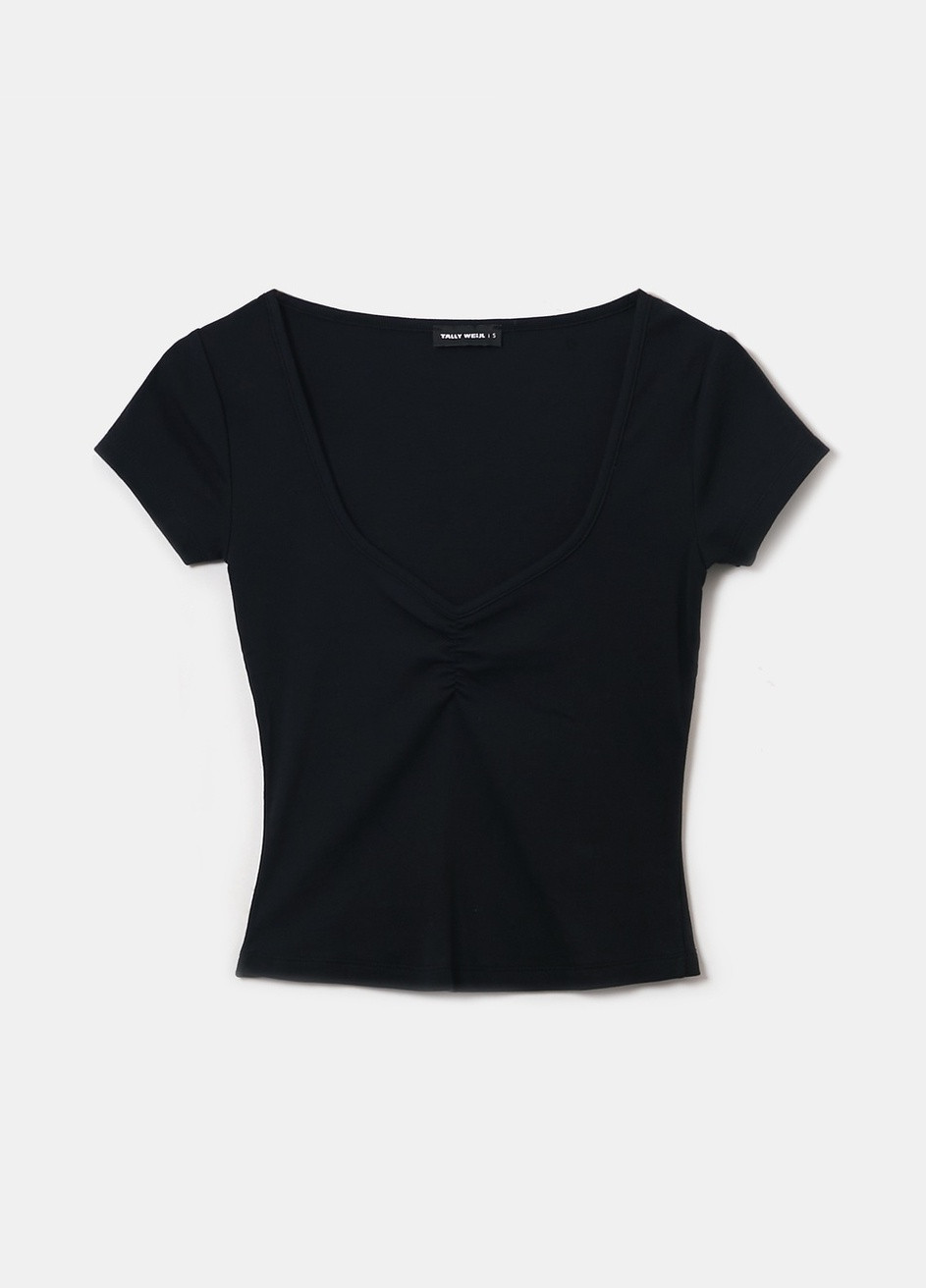 Чорна всесезон футболка Tally Weijl Basic T-Shirts - KNITTED TOP
