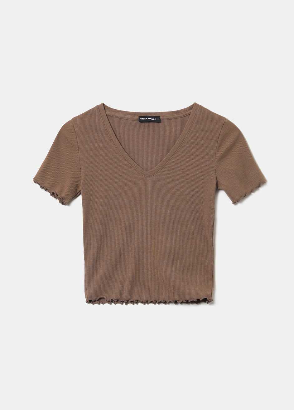 Светло-коричневая всесезон футболка Tally Weijl Basic T-Shirts - KNITTED BASIC TOP