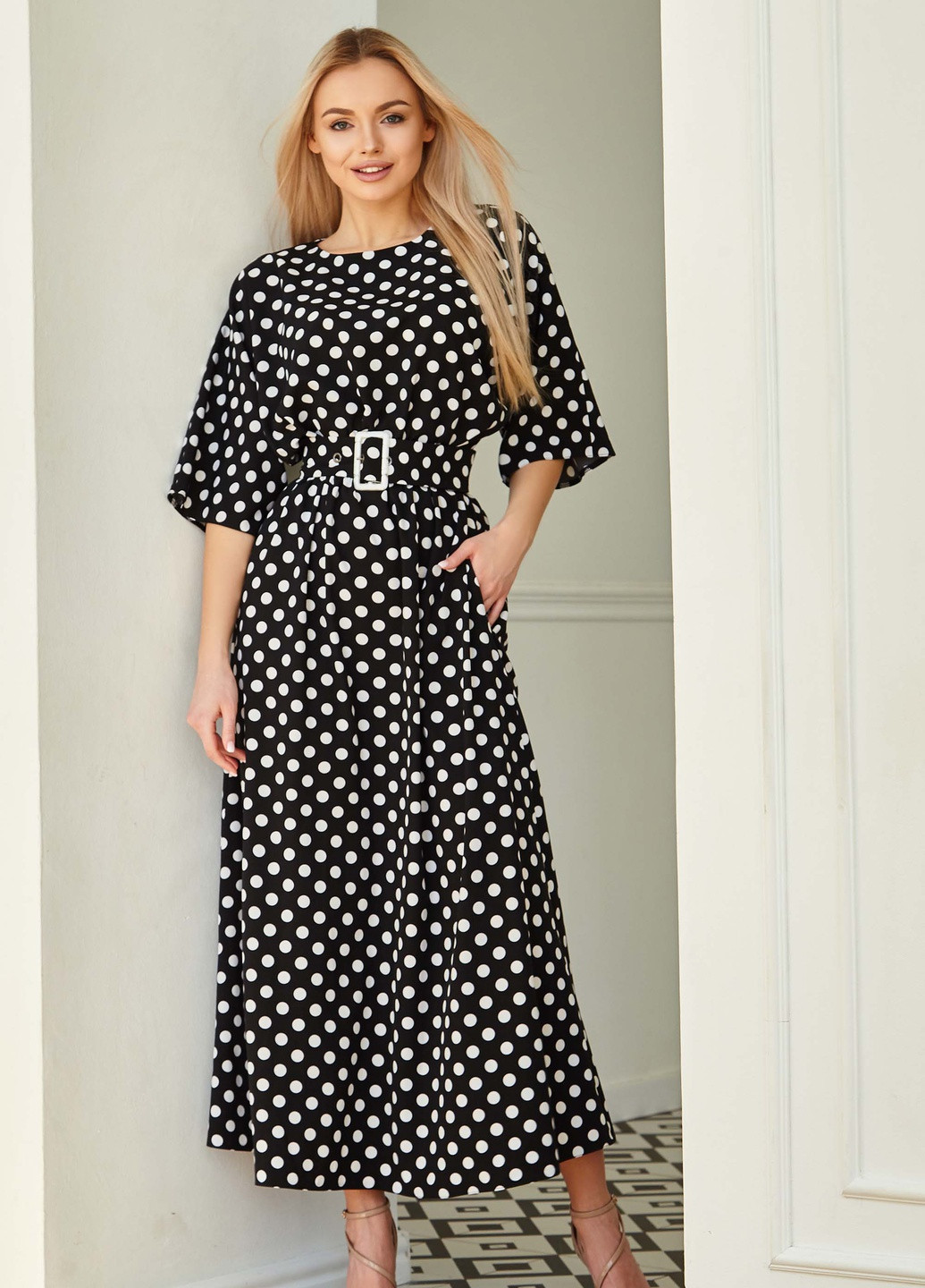 Черное повседневный летняя модель платья в горошек Jadone Fashion в горошек