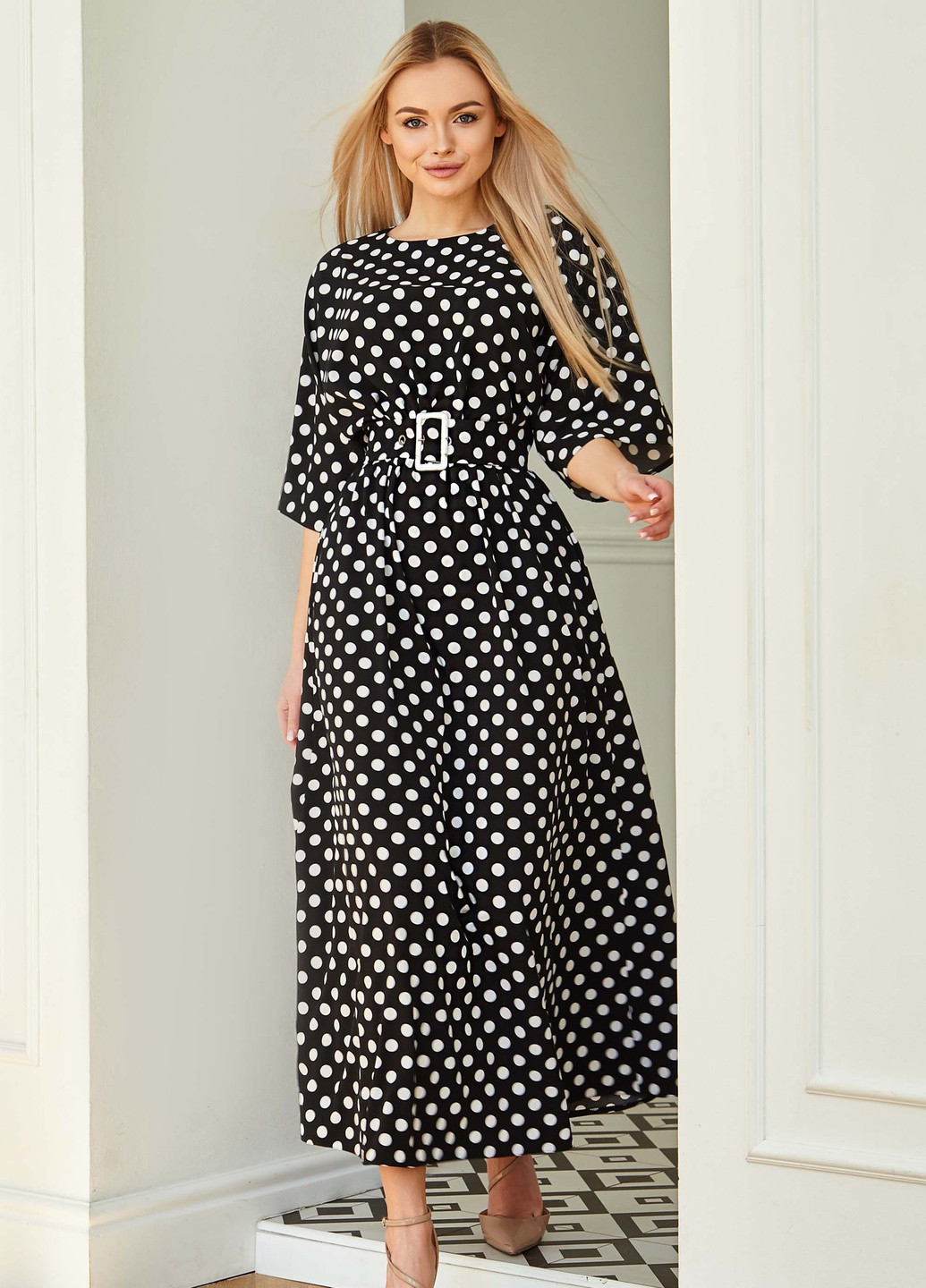 Черное повседневный летняя модель платья в горошек Jadone Fashion в горошек