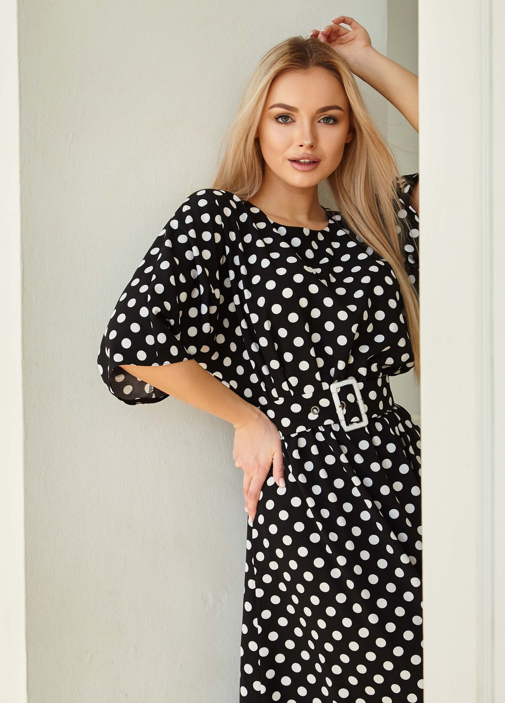 Черное повседневный летняя модель платья в горошек Jadone Fashion в горошек