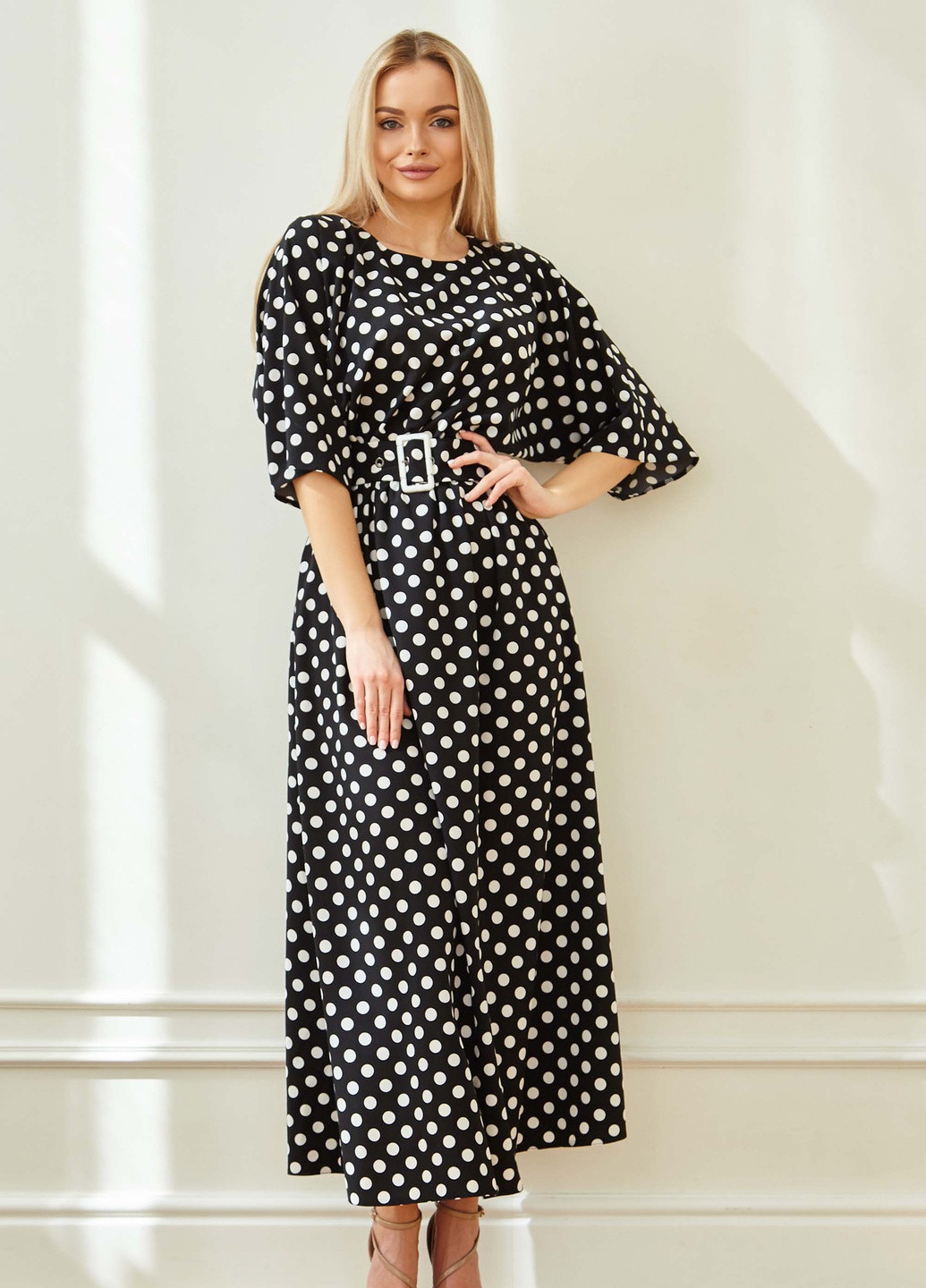 Черное повседневный летняя модель платья в горошек Jadone Fashion в горошек