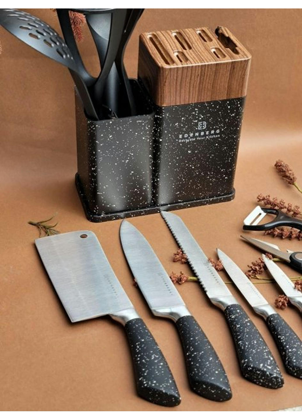 Набор ножей EB-11098-Black 12 предметов черный Edenberg комбинированные,