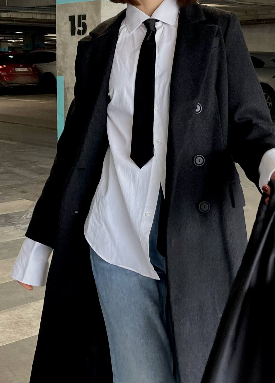Черное демисезонное Пальто длинное на пуговицах с карманами ZF inspire