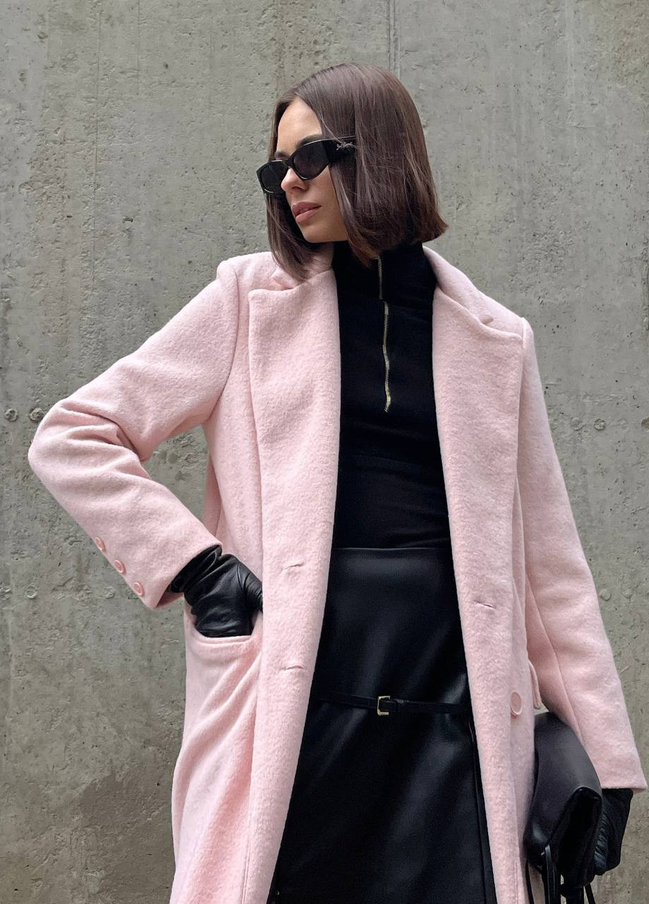 Розовое демисезонное Пальто длинное на пуговицах с карманами ZF inspire
