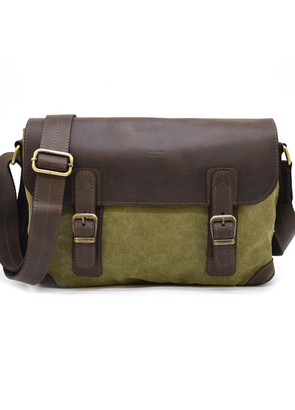 Чоловіча сумка через плече зі шкіри та канвас CH-6002-3md 33 × 22 × 7 TARWA (257996615)