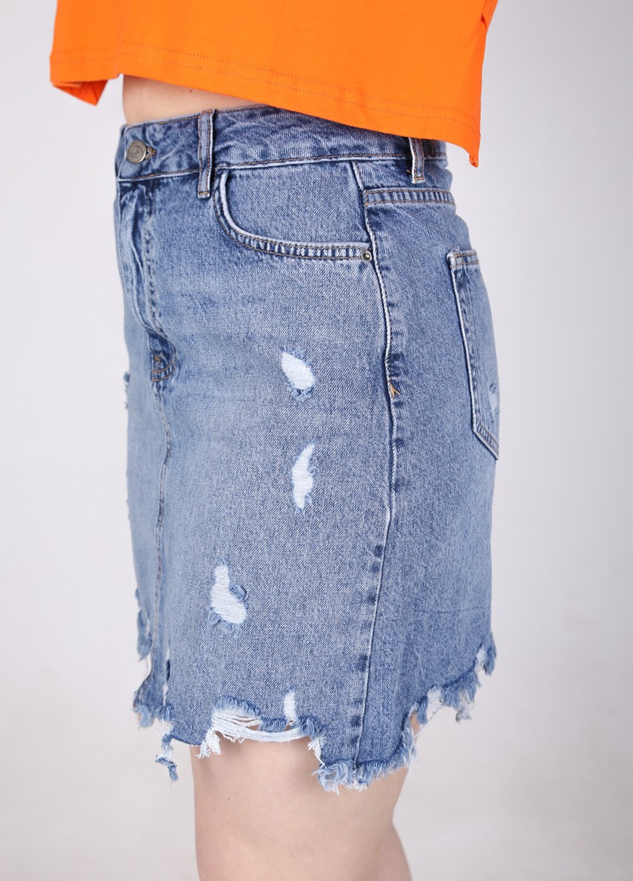 Спідниця жіноча джинсова світла синя з рваностями Cracpot прямая (258000225)