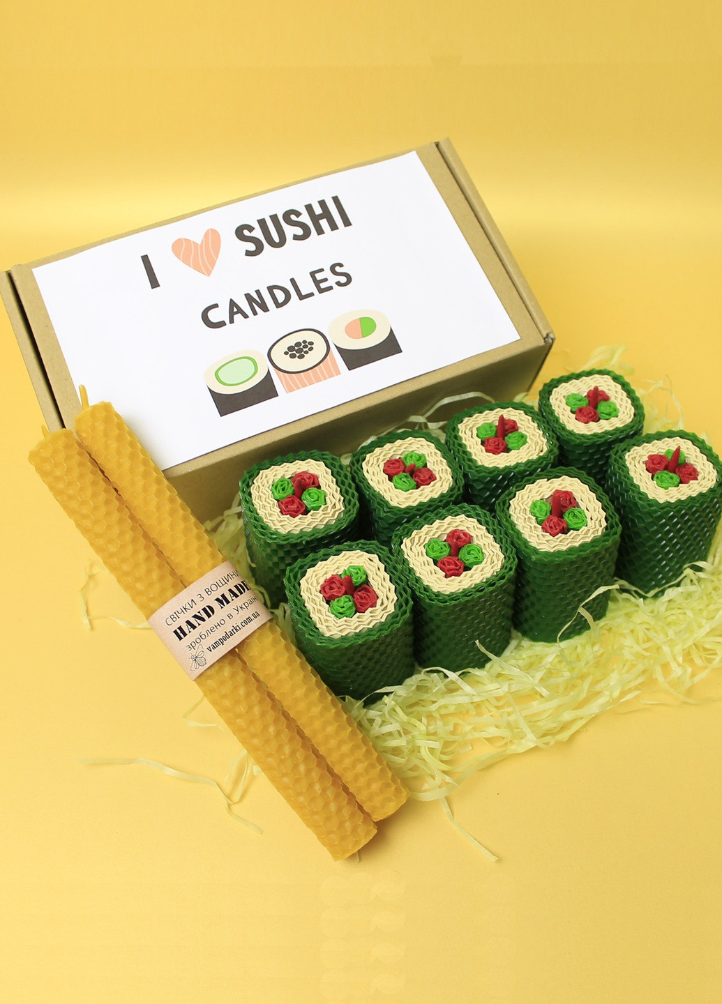 Подарунковий набір крафтові свічки з вощини №41, подарунок на день народження, дівчині, чоловікові, жінці. 10-0306 Кукумбер (258014835)