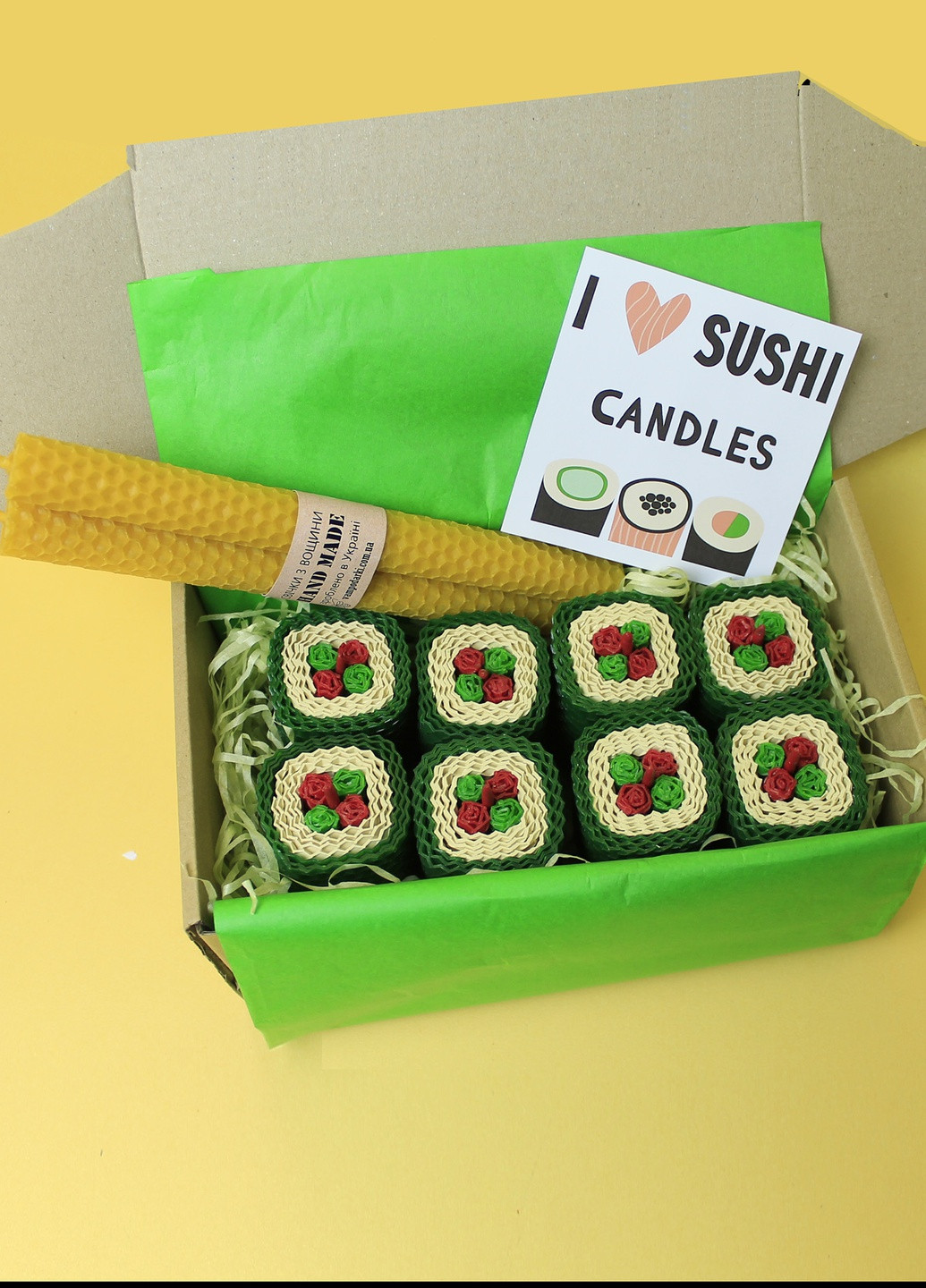 Подарунковий набір крафтові свічки з вощини №41, подарунок на день народження, дівчині, чоловікові, жінці. 10-0306 Кукумбер (258014835)