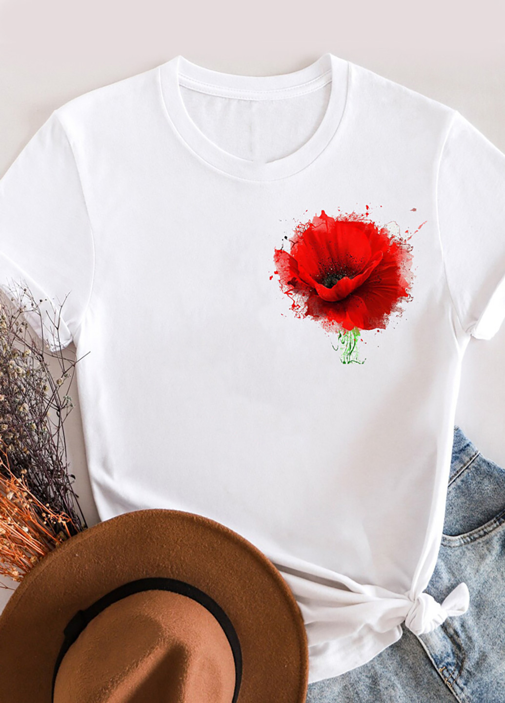 Біла демісезон футболка жіноча біла art poppy Love&Live