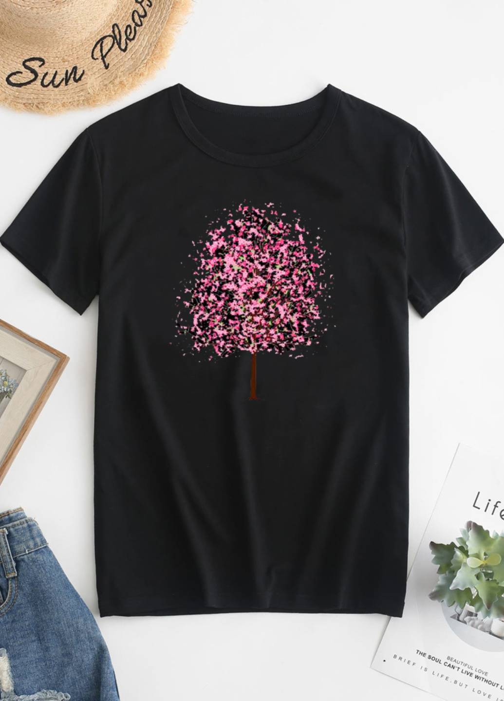 Чорна демісезон футболка жіноча чорна pink tree Zuzu