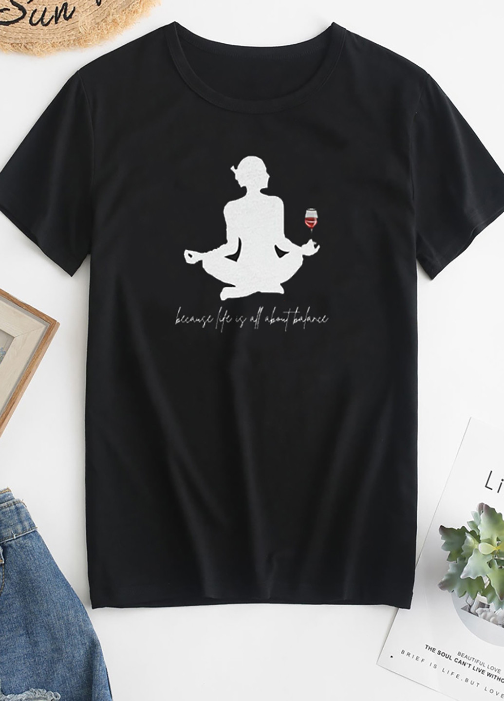 Черная демисезон футболка женская черная yoga wine Love&Live