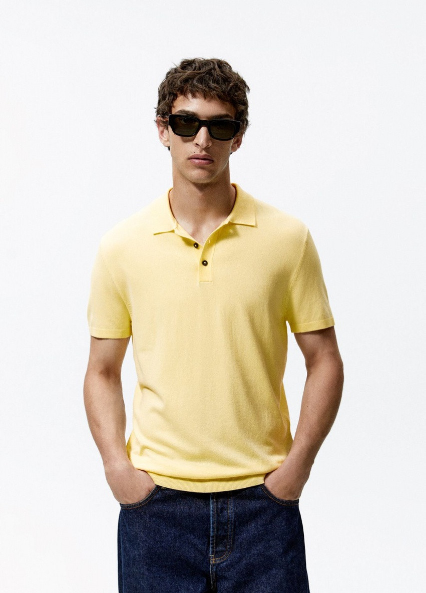 Желтая футболка поло текстурированная Zara 0304 401 YEL