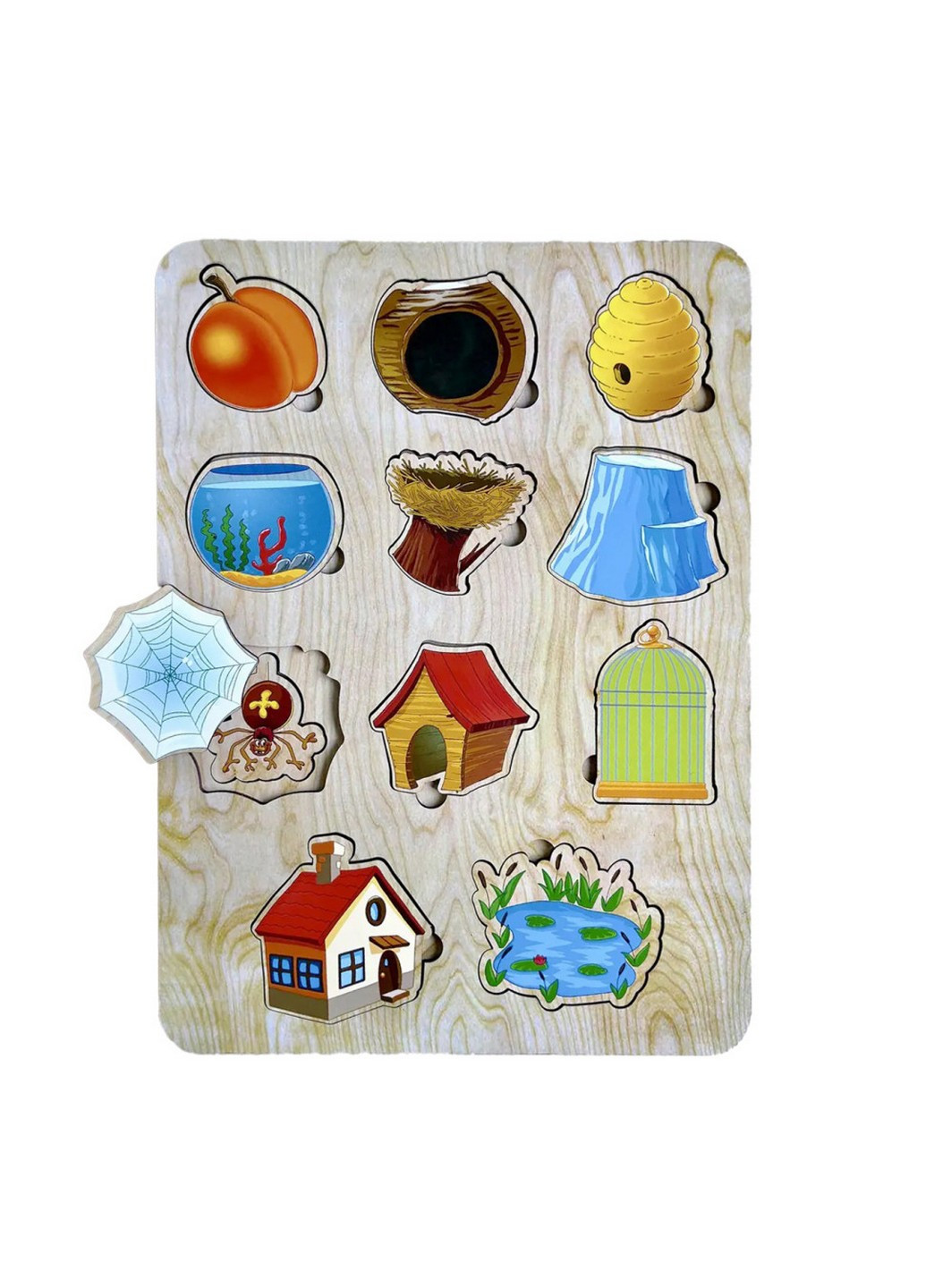 Деревянный пазл-вкладыш "Кто? Где живет?" сортер 21х29,5х1 см No Brand (258031751)