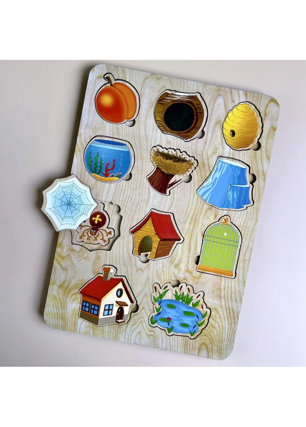 Деревянный пазл-вкладыш "Кто? Где живет?" сортер 21х29,5х1 см No Brand (258031751)