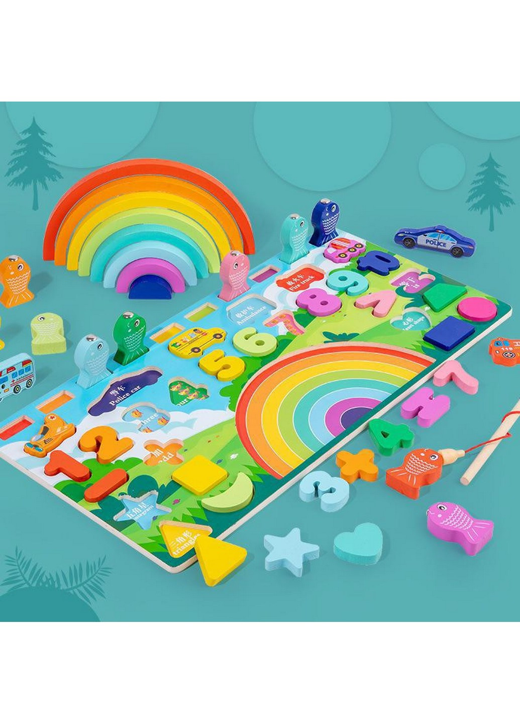 Дерев'яна іграшка Центр, що розвиває рибалка, цифри, слова рус/рус 4,5х45,4х23 см Limo Toy (258031815)