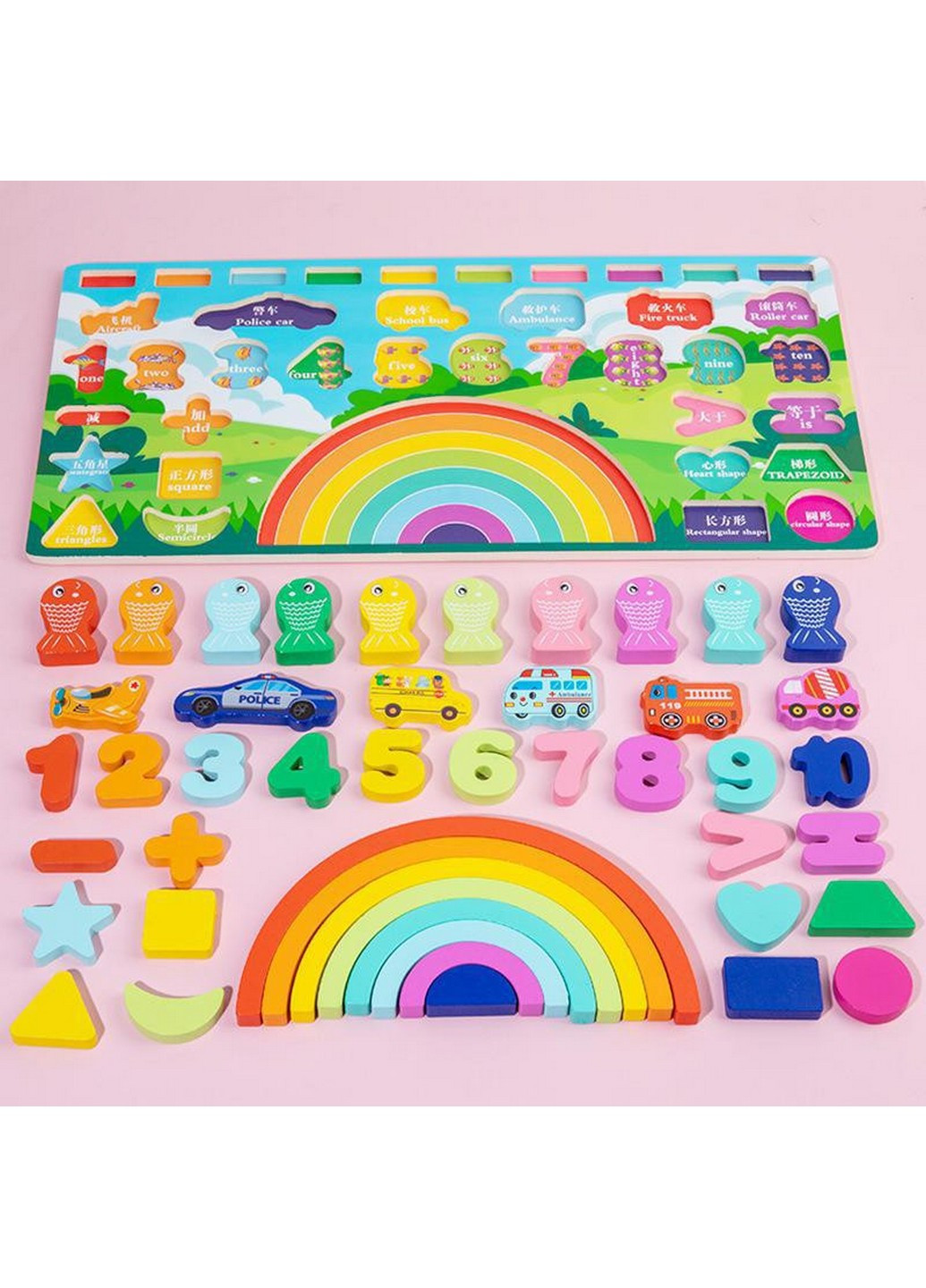 Дерев'яна іграшка Центр, що розвиває рибалка, цифри, слова рус/рус 4,5х45,4х23 см Limo Toy (258031815)