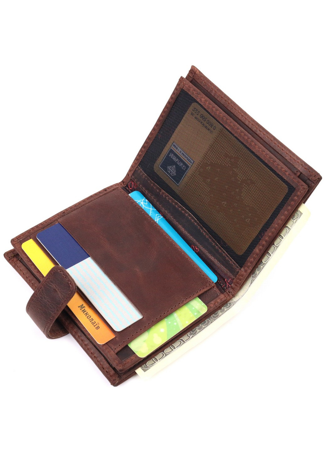 Невеликий чоловічий гаманець у вінтажній шкірі 9,5х11х2,5 см Karya (258031385)