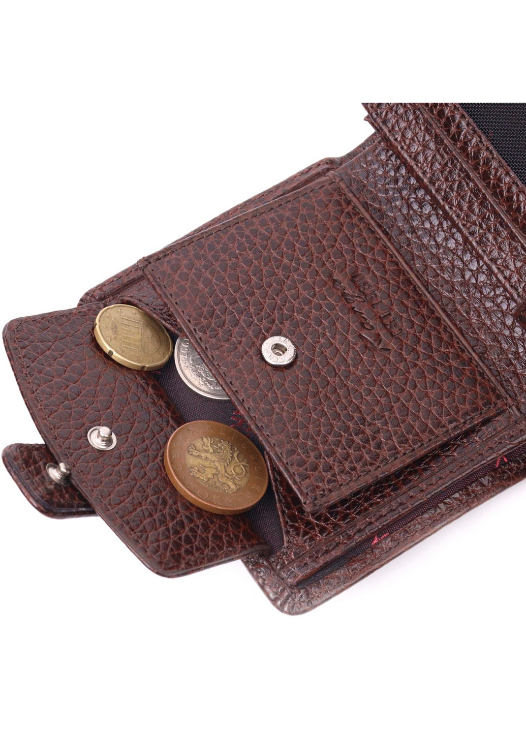 Сучасний чоловічий гаманець з натуральної крупнозернистої шкіри 9х10, 5х2 см Karya (258031390)